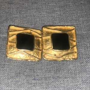 Gold and Black Square Earrings